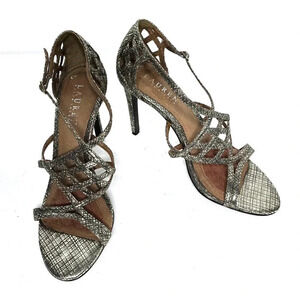 WOMEN'S LAUREN RALPH LAUREN Sydney Strappy Sandals Gold Leather Heels SZ 7 B